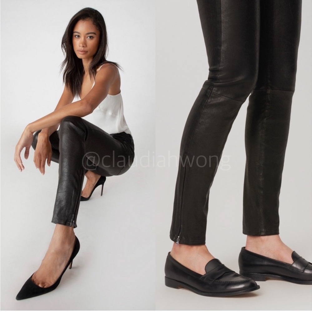 J BRAND Stretch 100% Lamb Leather Black Ankle Zip Mid Rise Skinny Pants, size 30